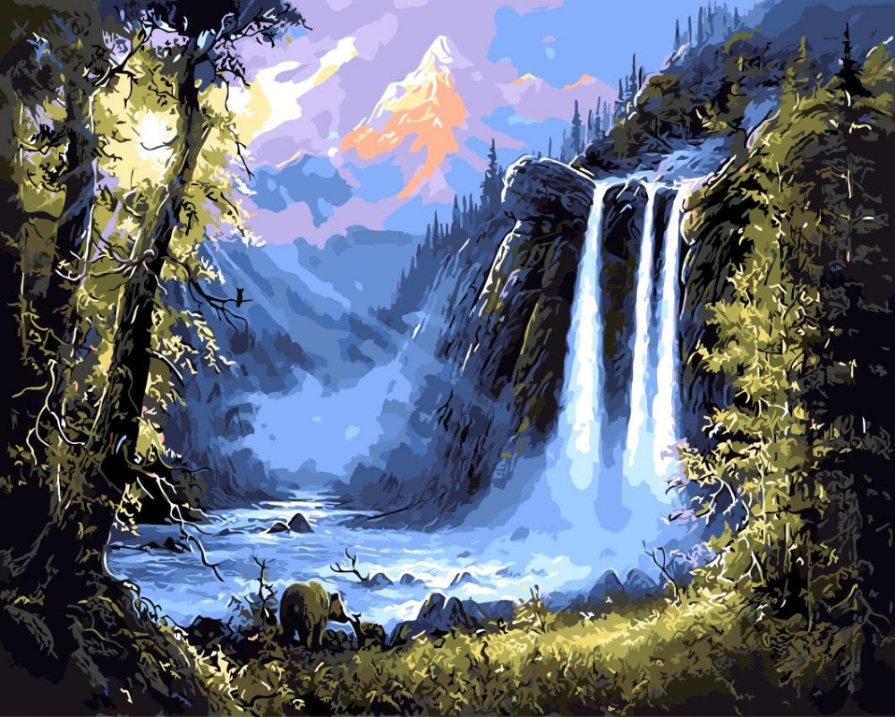 Landscape Paintings On Canvas
 Waterfall landscape digital the paintings no frame home