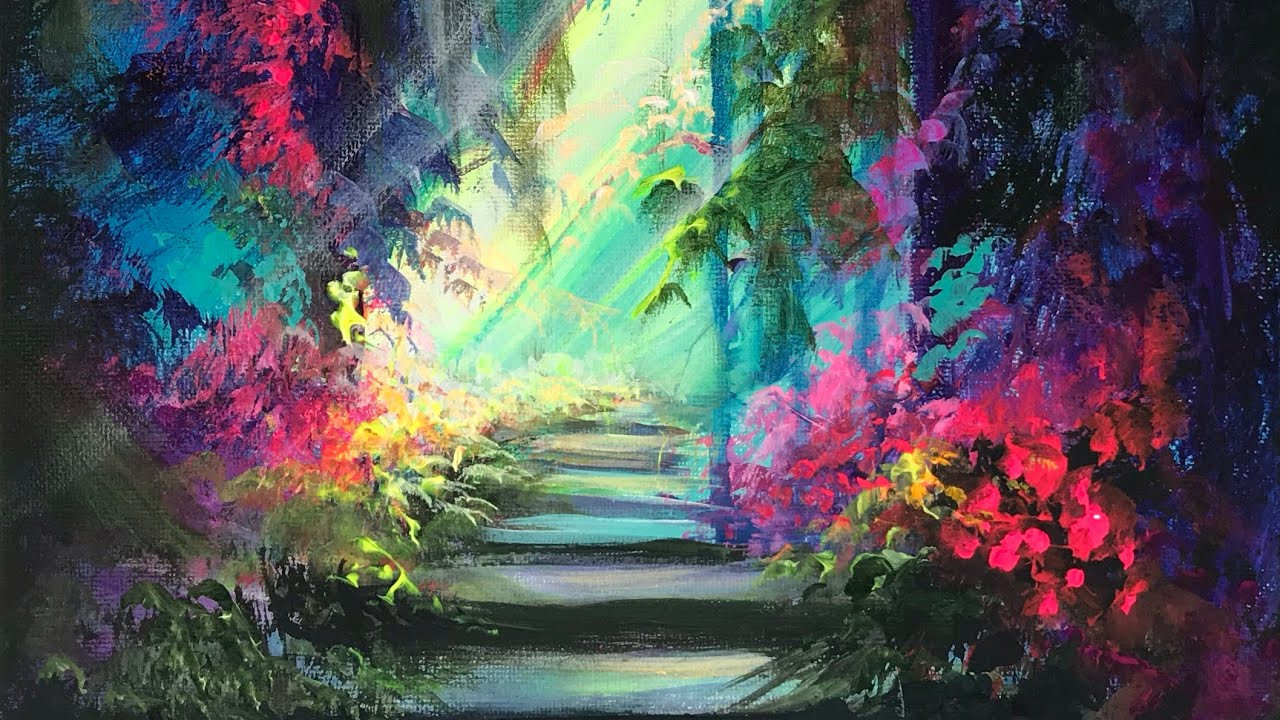 Landscape Paintings On Canvas
 ACRYLIC PAINTING of The Enchanted Garden