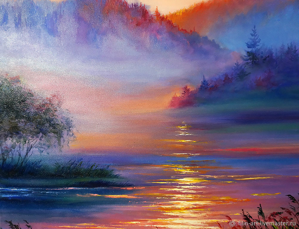 Landscape Paintings On Canvas
 Landscape Oil Painting on canvas "Sunset in the Fog