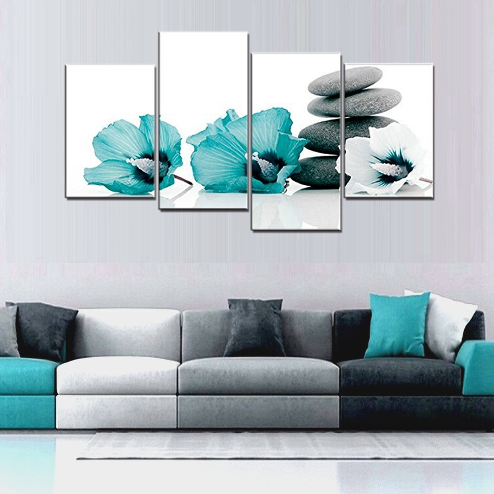 Large Bedroom Wall Art
 Teal Grey and White Lily Floral Canvas Wall Art