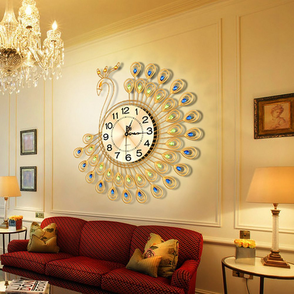 Large Living Room Wall Clocks
 USA Creative Metal Gold Peacock Wall Clock Living