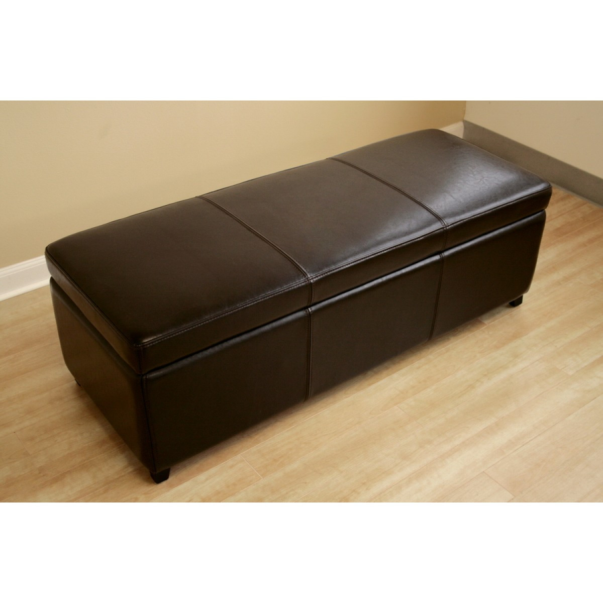 Leather Bench With Storage
 Dark Brown Full Leather Storage Bench Ottoman with