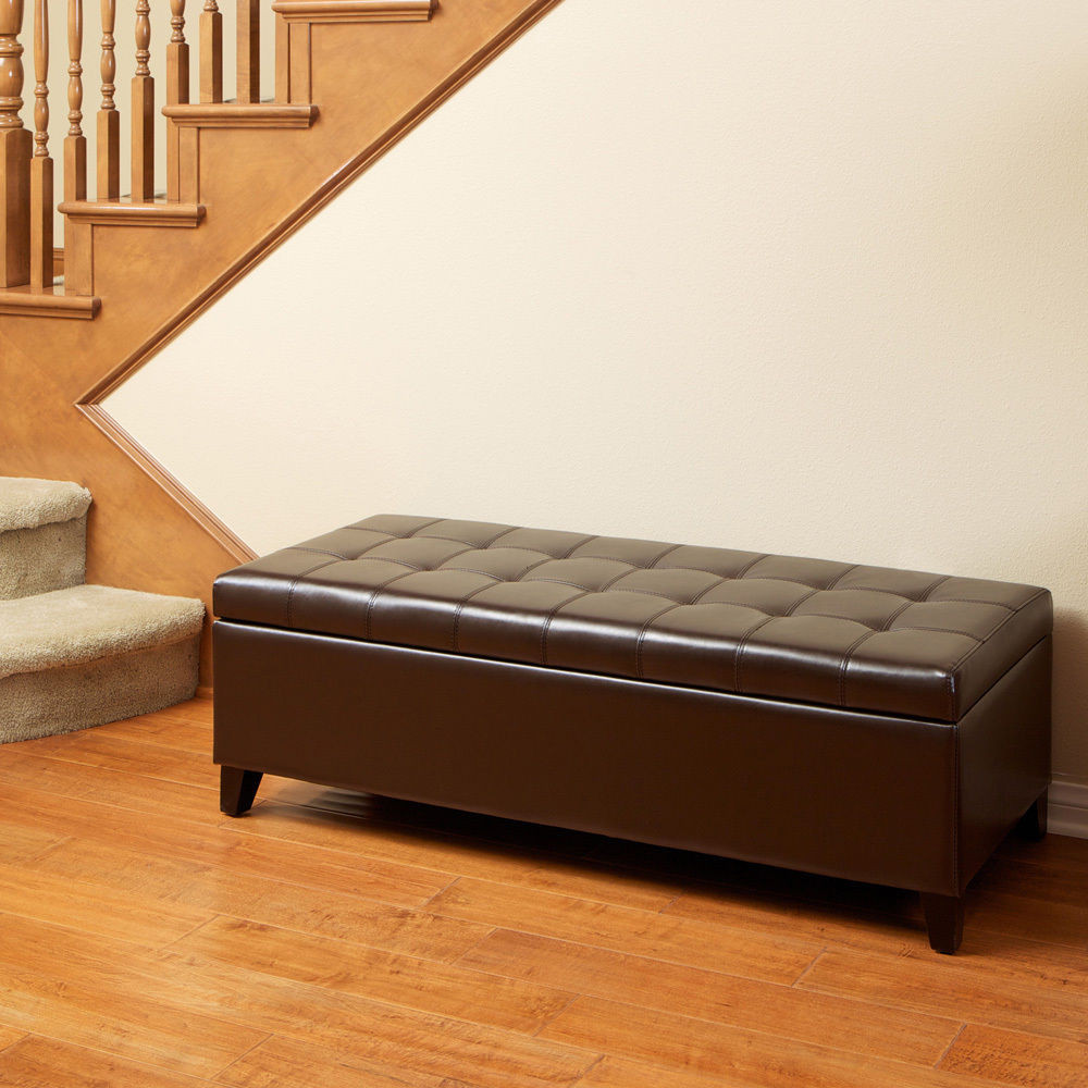 Leather Bench With Storage
 Elegant Design Brown Leather Storage Ottoman Bench w