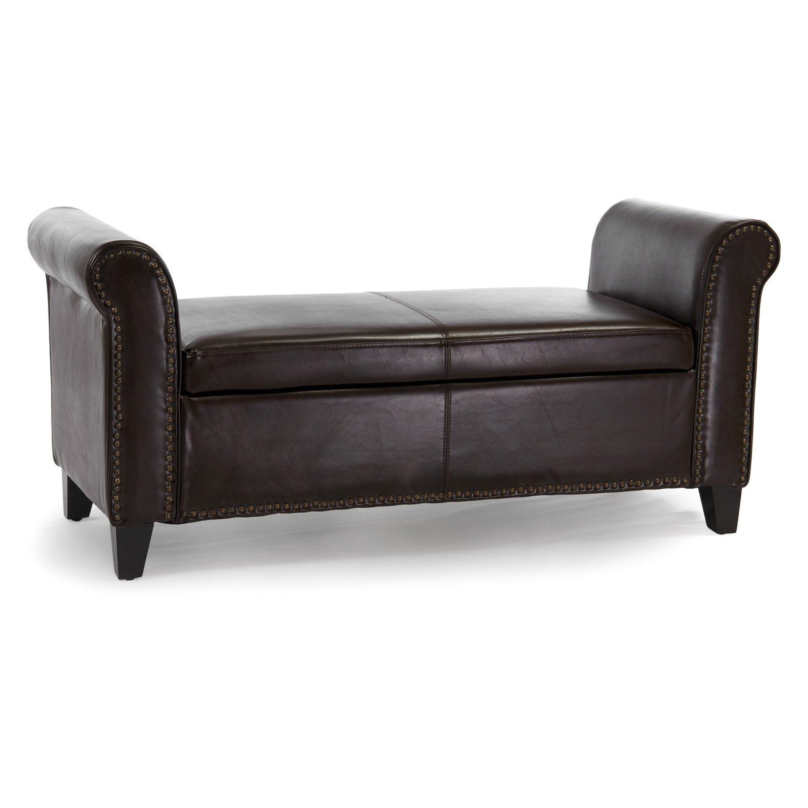Leather Bench With Storage
 Hemmingway Brown Bonded Leather Armed Storage Bench