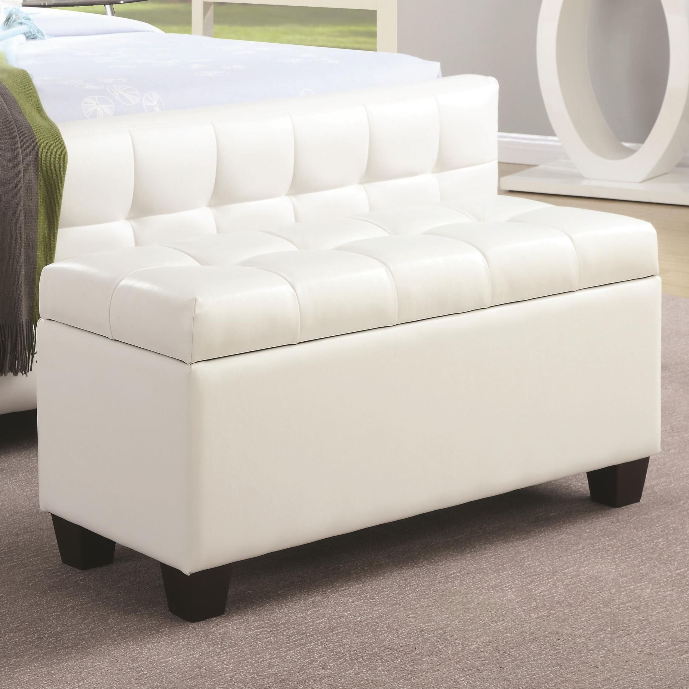 Leather Bench With Storage
 White Faux Leather Rectangular Storage Bench from