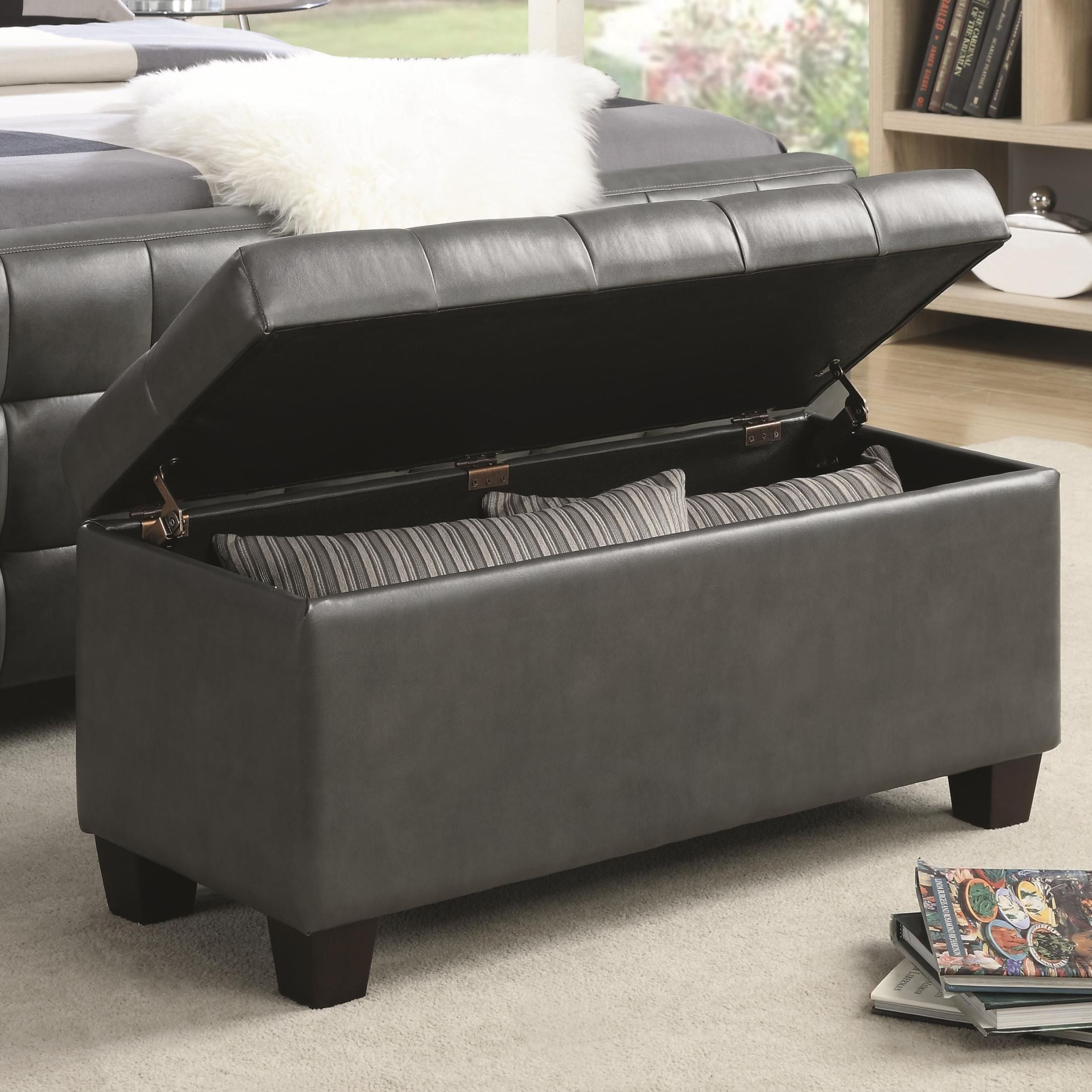 Leather Bench With Storage
 Gray Faux Leather Rectangular Storage Bench from