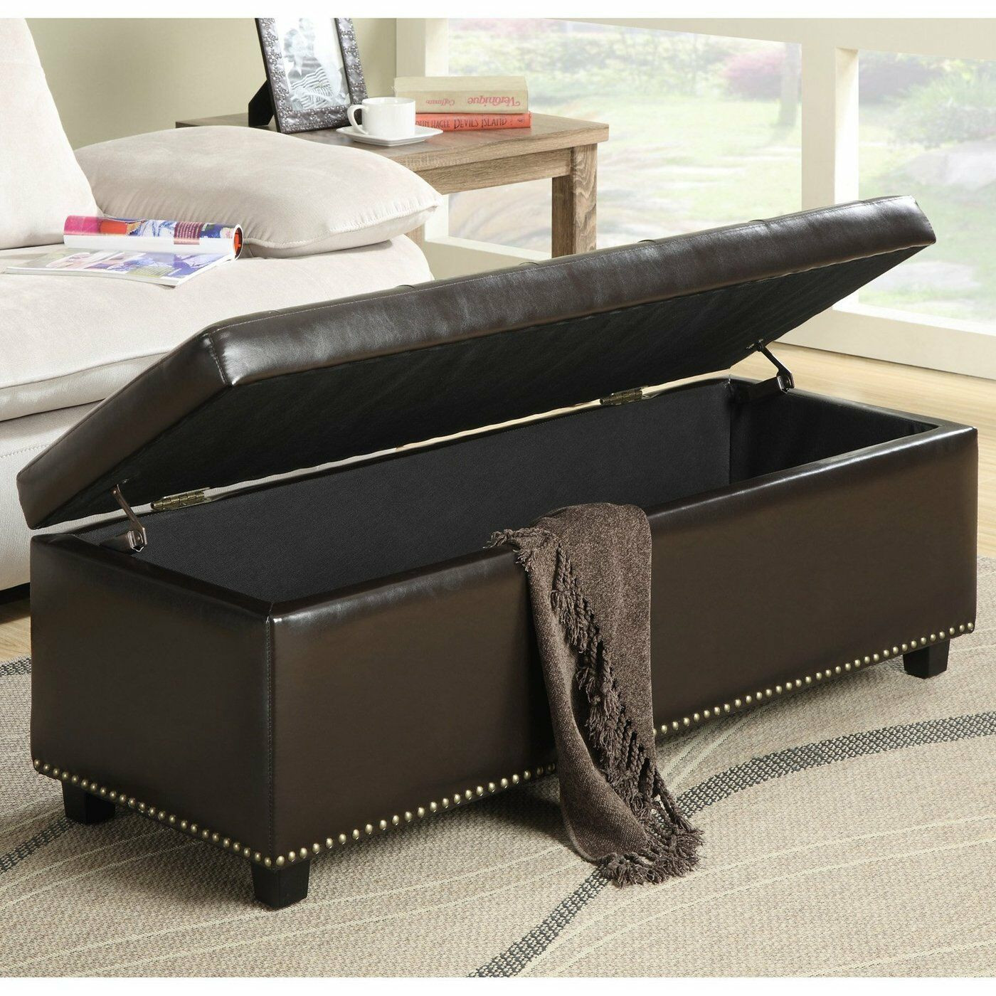 Leather Bench With Storage
 Modern Storage Ottoman Bench Brown Leather Tufted
