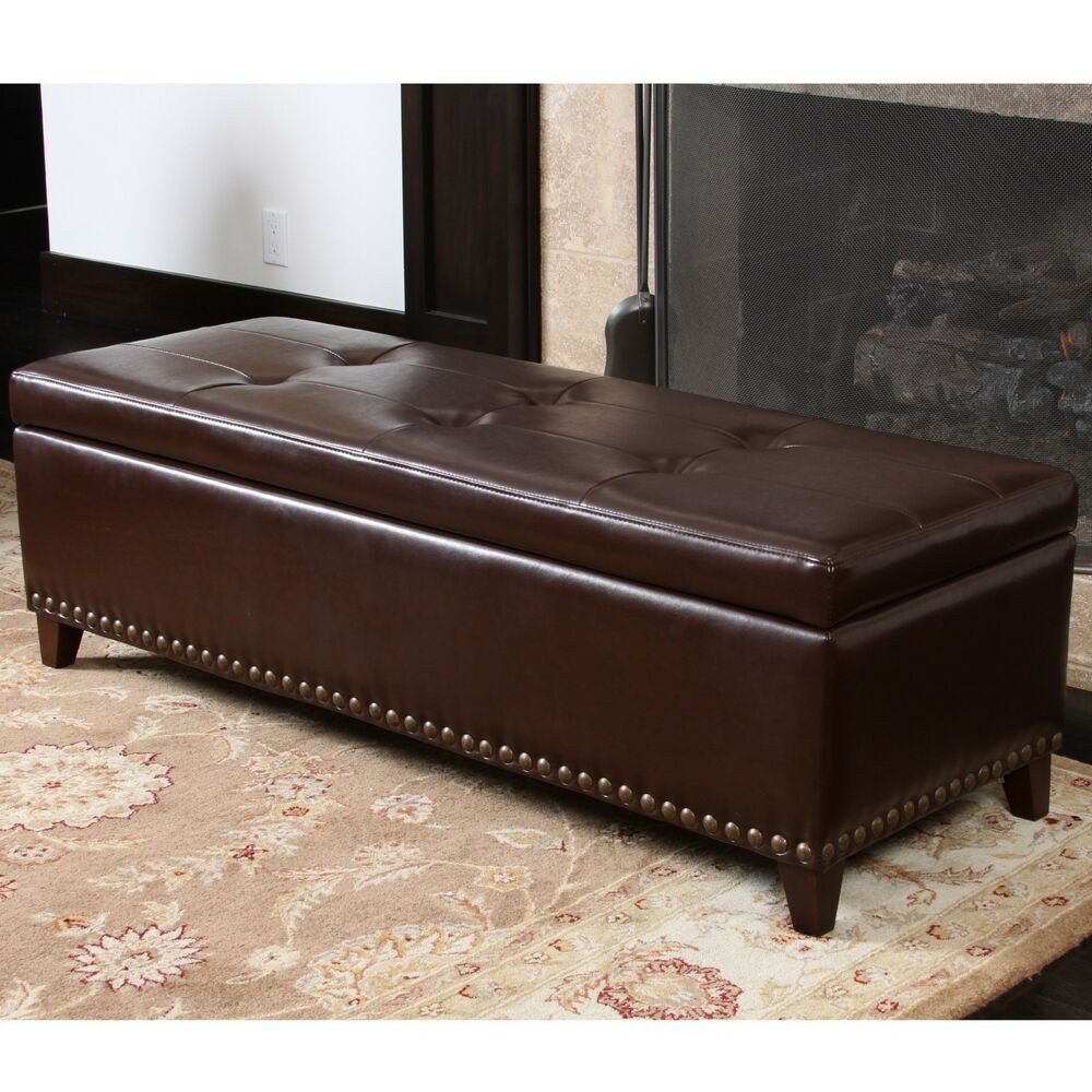 Leather Bench With Storage
 Elegant Brown Leather Storage Ottoman Bench w Tufted Top