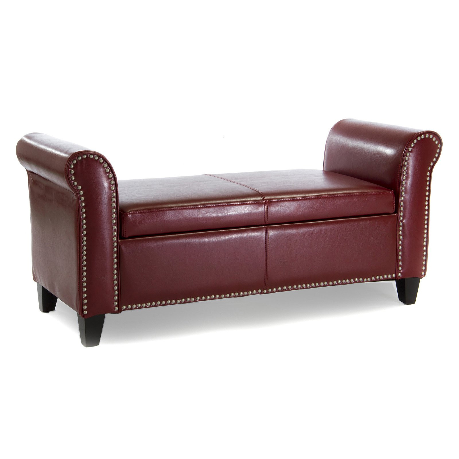 Leather Bench With Storage
 Hemmingway Red Bonded Leather Armed Storage Bench Indoor