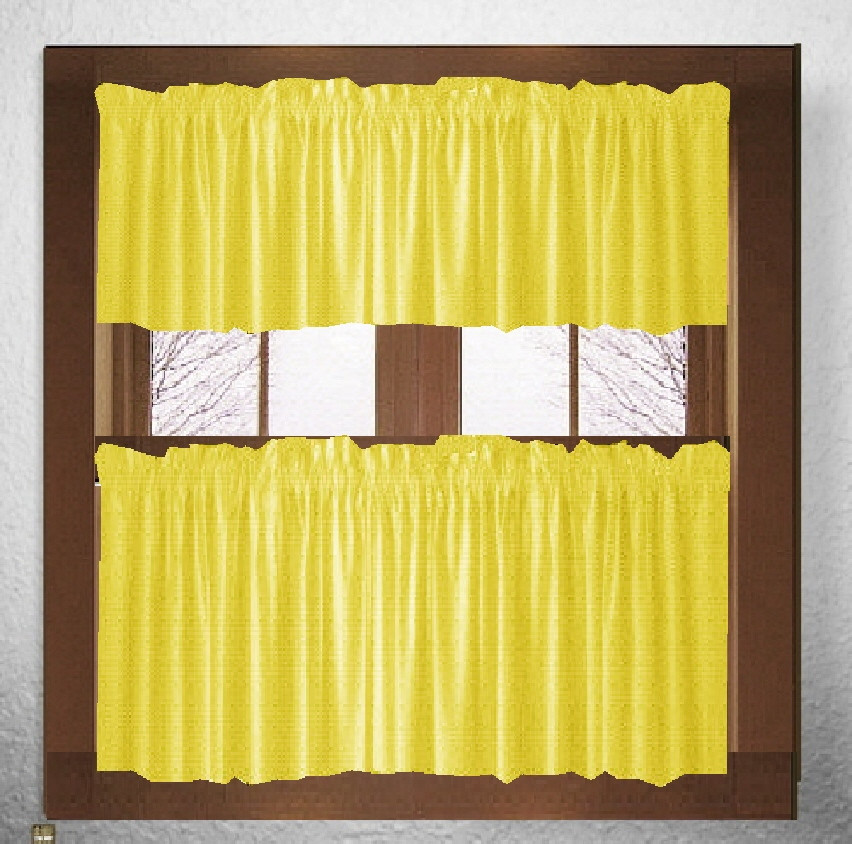 Lemon Kitchen Curtains
 Solid Lemon Yellow Kitchen Cafe Tier Curtains