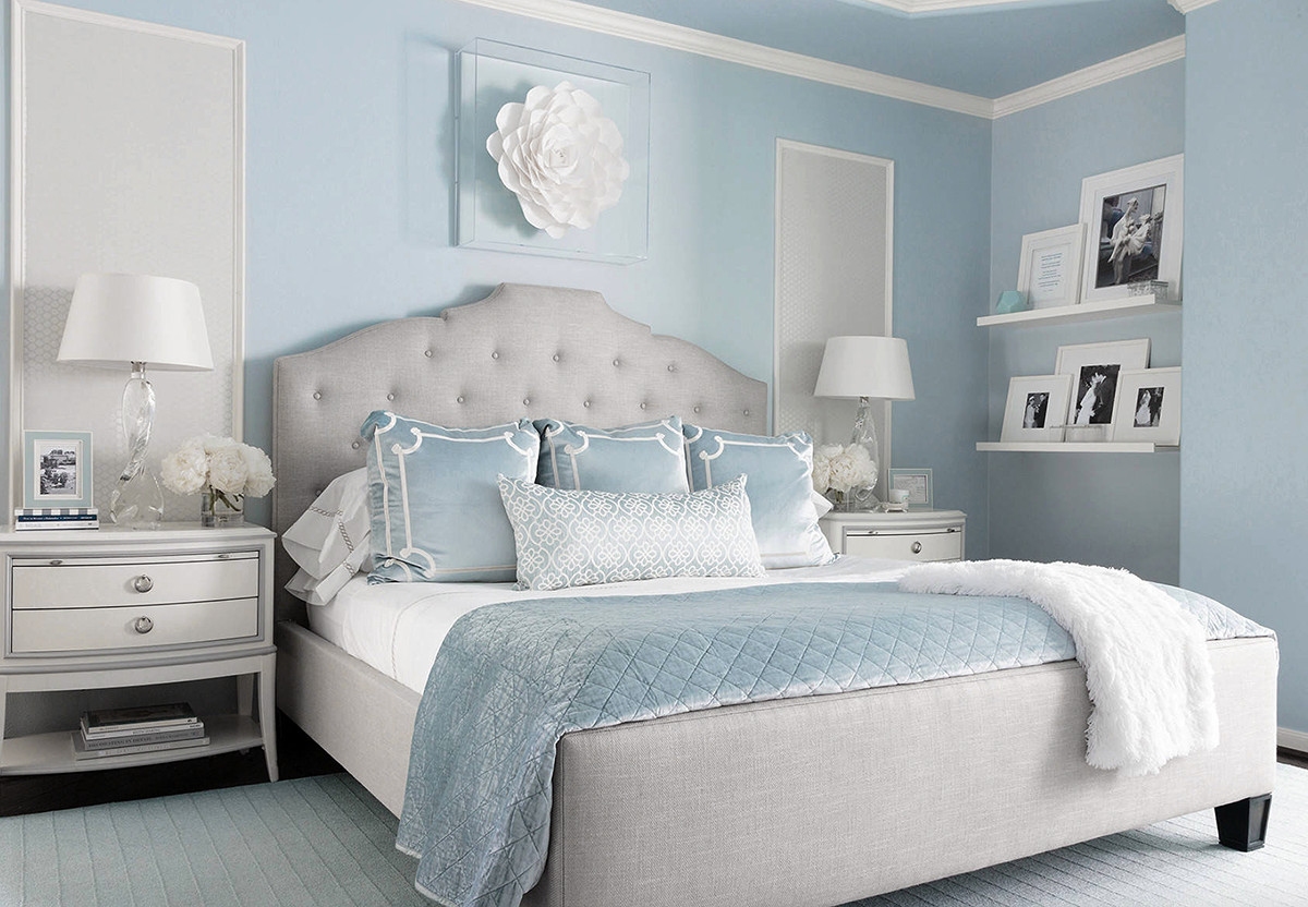 Light Blue And Grey Bedroom
 Beautiful traditional style light blue and grey luxury
