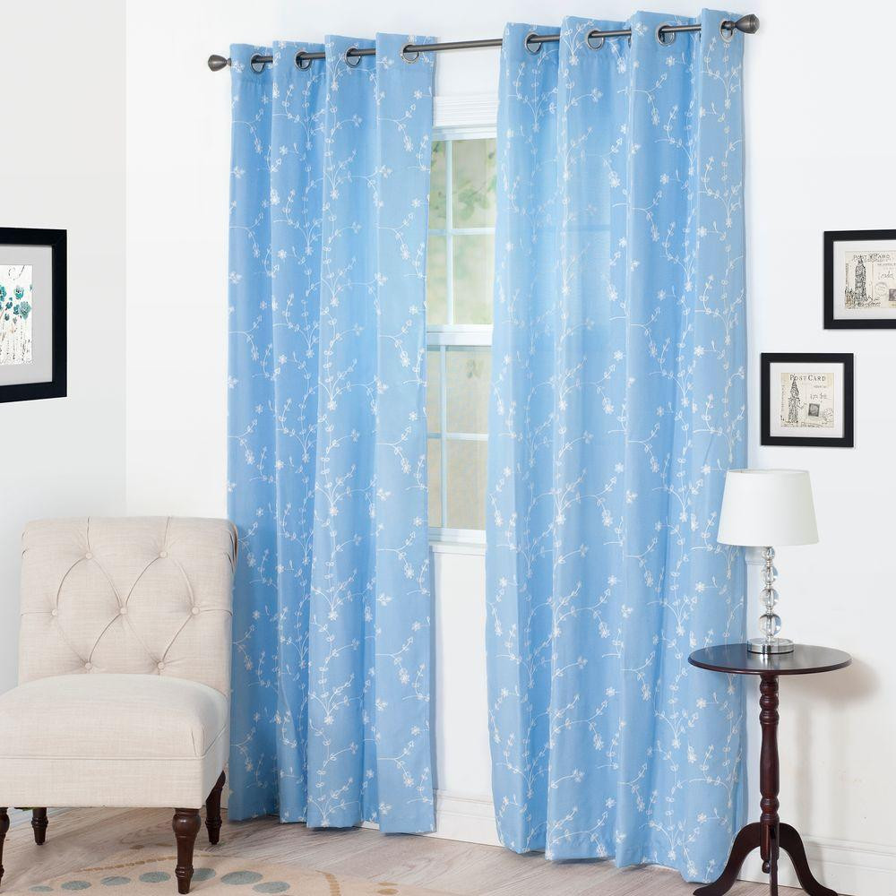 Light Blue Kitchen Curtains
 Lavish Home Semi Opaque Inas Light Blue Polyester Grommet