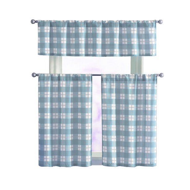 Light Blue Kitchen Curtains
 VCNY Plaid Declan 3 Pc Kitchen Curtain Tier & Valance Set