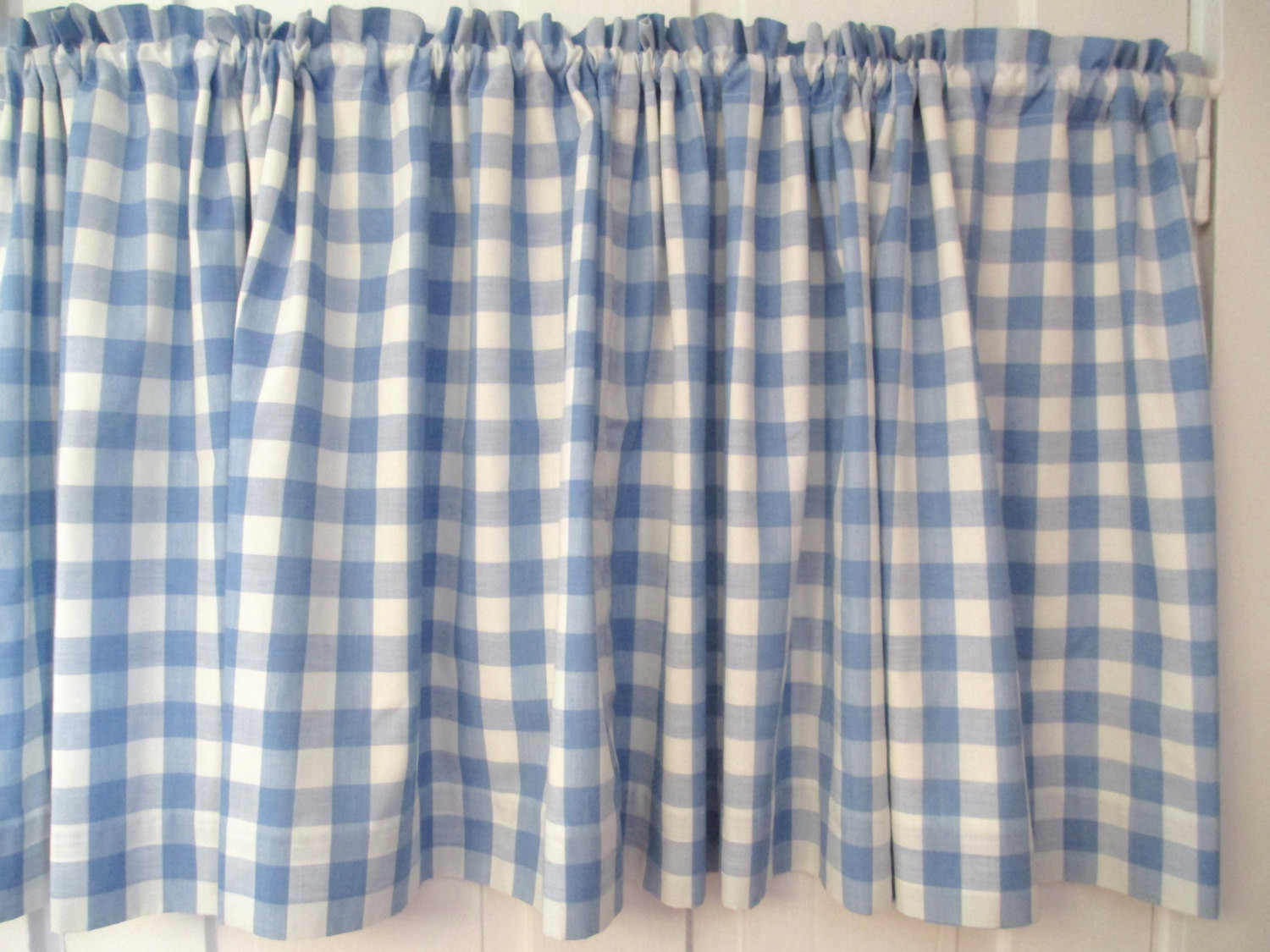 Light Blue Kitchen Curtains
 Vintage Blue White Gingham Cafe Curtain Cotton by AStringorTwo