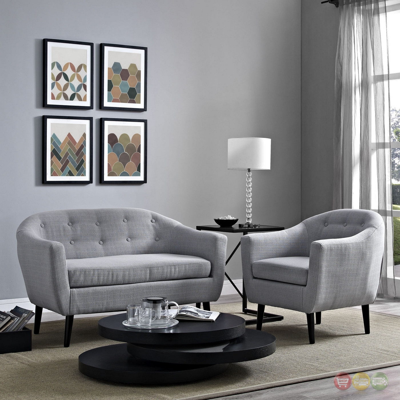 Light Gray Living Room
 Mid Century Modern Wit Contemporary 2pc Living Room Set