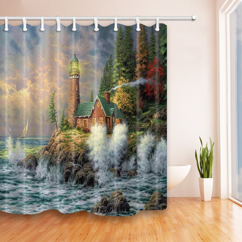 Lighthouses Bathroom Accessories
 Lighthouse Hut Bathroom Shower Curtain Polyester Fabric