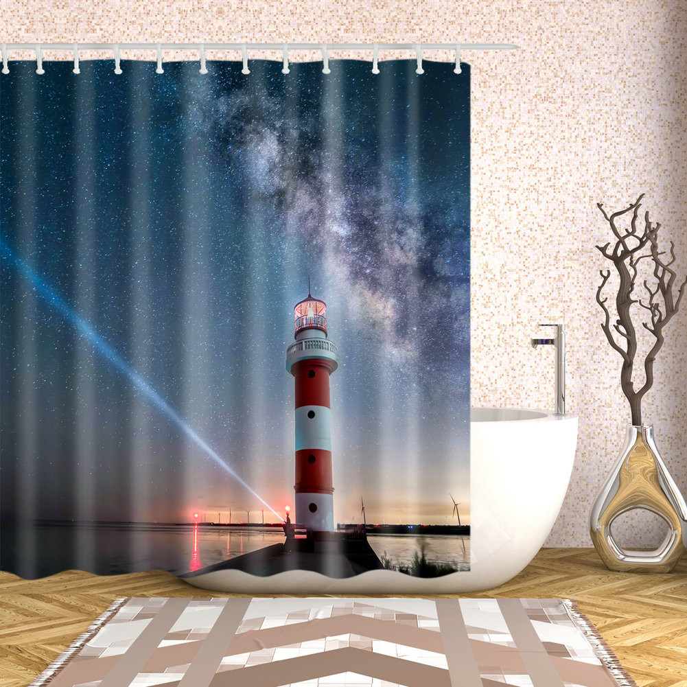 Lighthouses Bathroom Accessories
 Bathroom Shower Curtain Decor Set Lighthouse Docks Design