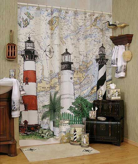 Lighthouses Bathroom Accessories
 I am replacing my blue lighthouse shower curtain with this