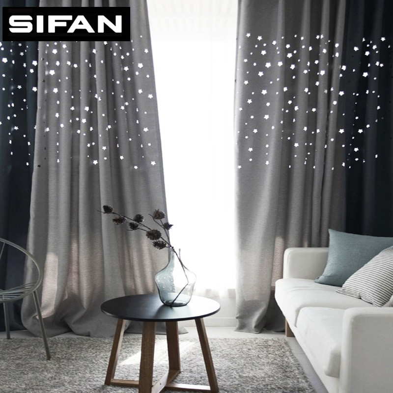 Living Room Blackout Curtains
 Modern Hollow Star Faux Linen Blackout Curtains for Living