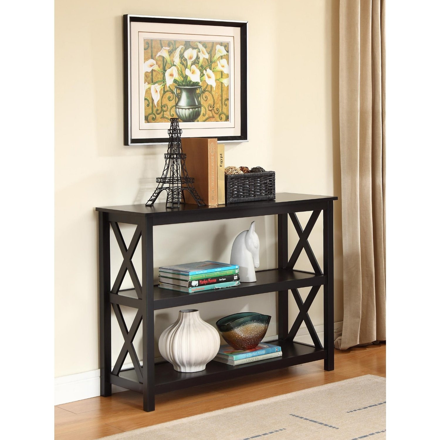 Living Room Console Table
 3 Tier Black Sofa Table Bookcase Living Room Shelves