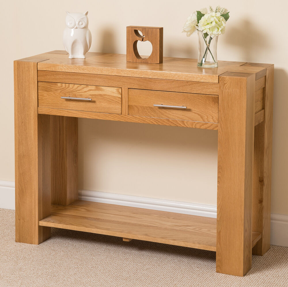 Living Room Console Table
 Kuba Solid Oak Wood 2 Drawer Console Table Unit Hallway