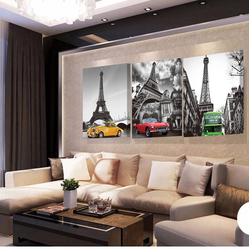 Living Room Paintings
 3 Piece Landscape Art Modern Paintings Tower Car Wall