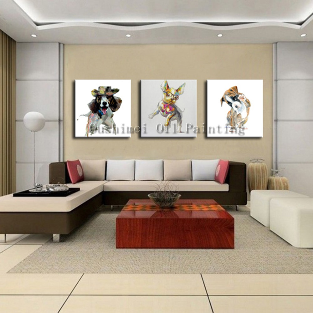Living Room Paintings
 Hand Painted Picture on Canvas Modern Dog Animal Wall Art