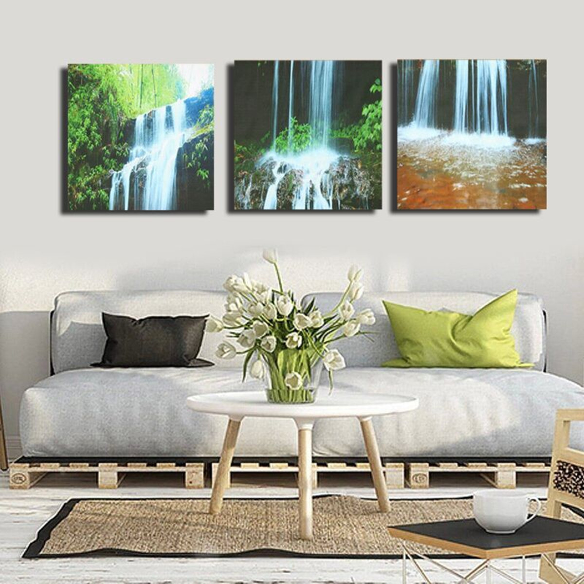 Living Room Paintings
 3 Cascade Waterfall Framed Print Painting Canvas