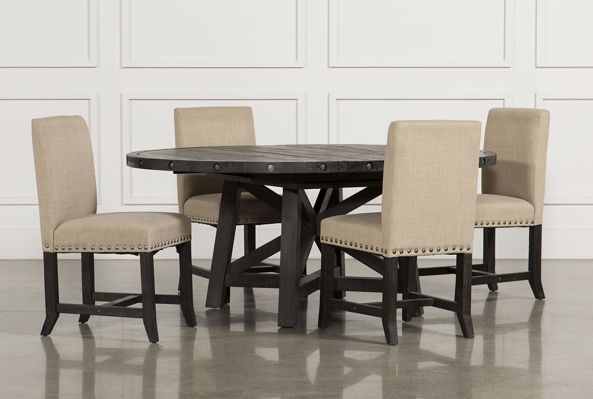 Living Spaces Dining Room Tables
 Jaxon 5 Piece Round Dining Set W Upholstered Chairs