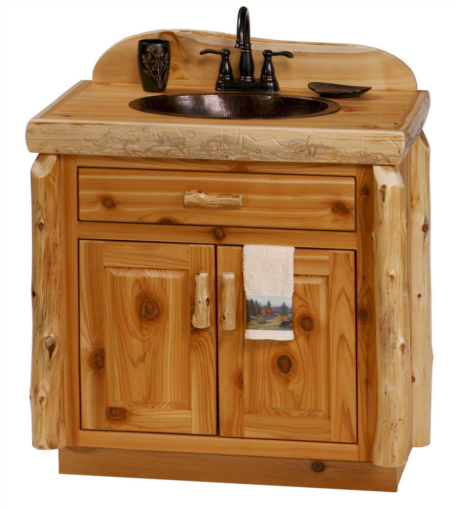 Log Bathroom Vanity
 Custom Rustic Cedar Wood Log Cabin Lodge Bathroom Vanity