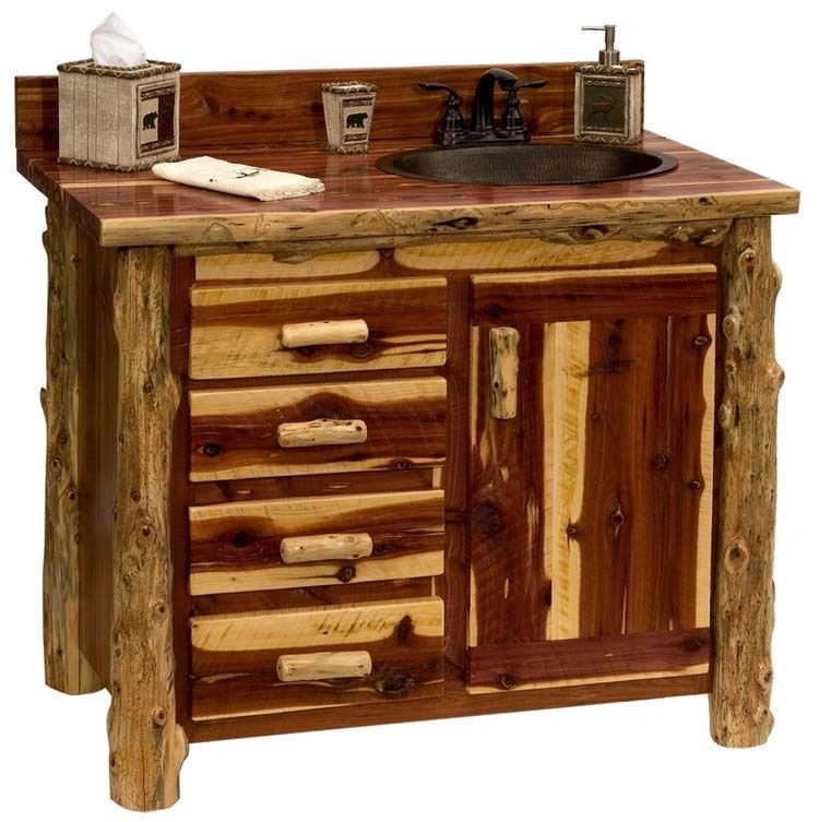 Log Bathroom Vanity
 Custom Rustic Red Cedar Wood Log Cabin Lodge Sawmill