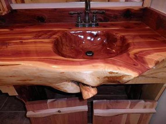 Log Bathroom Vanity
 Items similar to Handcrafted Handcarved Cedar Log