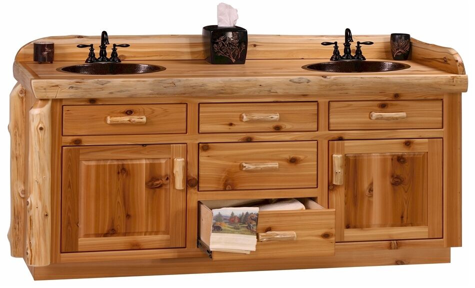 Log Bathroom Vanity
 Custom Rustic Cedar Wood Log Cabin Lodge Bathroom Vanity