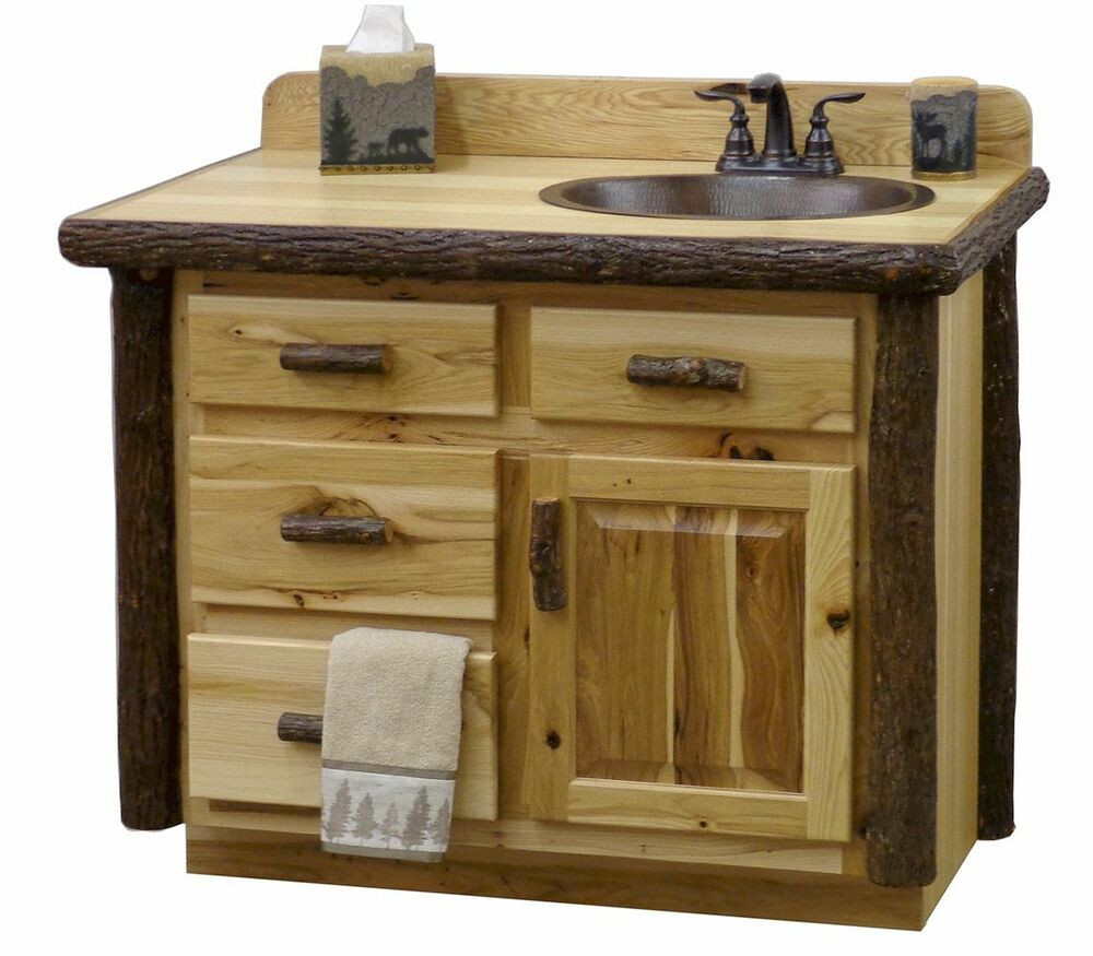Log Bathroom Vanity
 Custom Sink Rustic Hickory Wood Log Cabin Lodge Bathroom