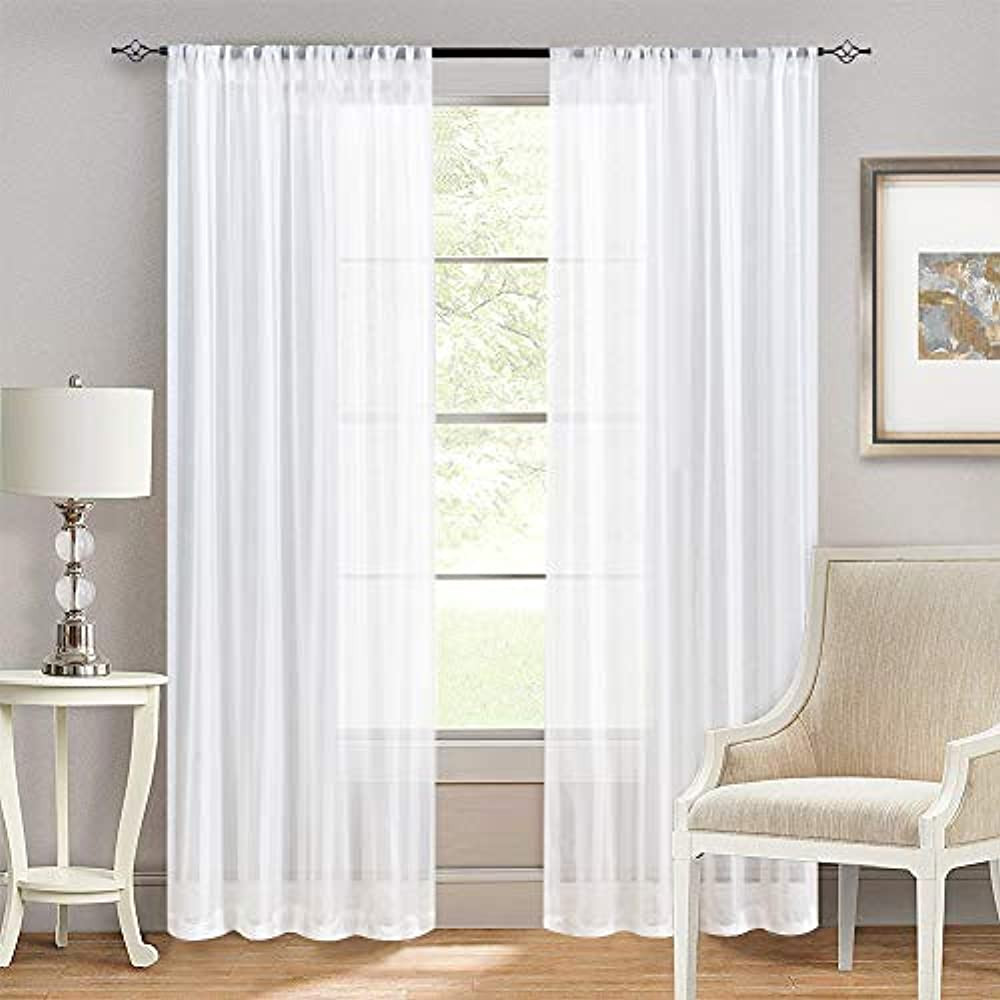 Long Curtains For Living Room
 Striped White Sheer Curtains Bedroom 63 Inches Long Window