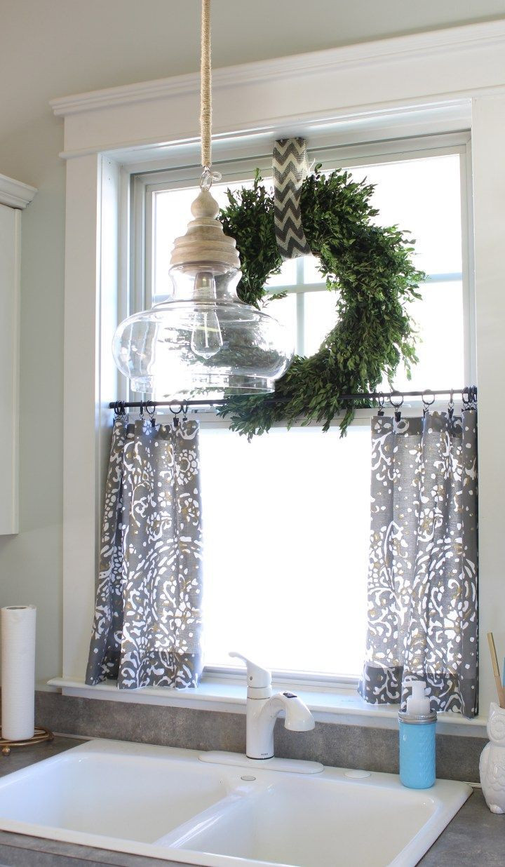Macy'S Kitchen Window Curtains
 Boxwood wreath on top of small curtains for kitchen window