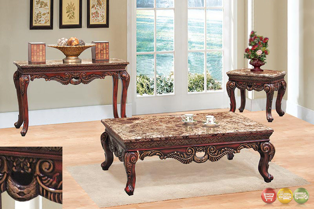 Marble Living Room Table
 Traditional 3 Piece Living Room Coffee & End Table Set w