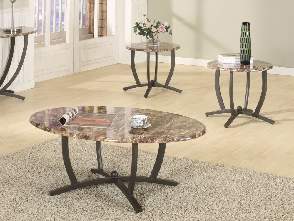 Marble Living Room Table
 New The Room Style 3pc Living Room Metal Oval Faux Marble