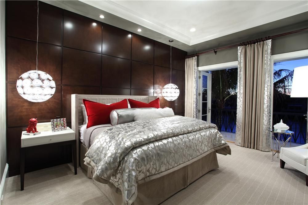 Master Bedroom Lighting
 Contemporary Master Bedroom with Carpet & Pendant Light in