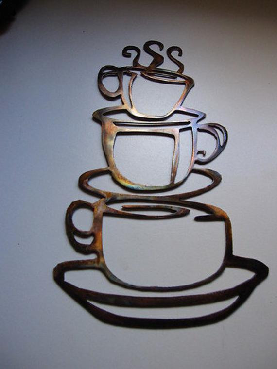 Metal Wall Art For Kitchen
 COFFEE CUPS Kitchen Home Decor Metal Wall by
