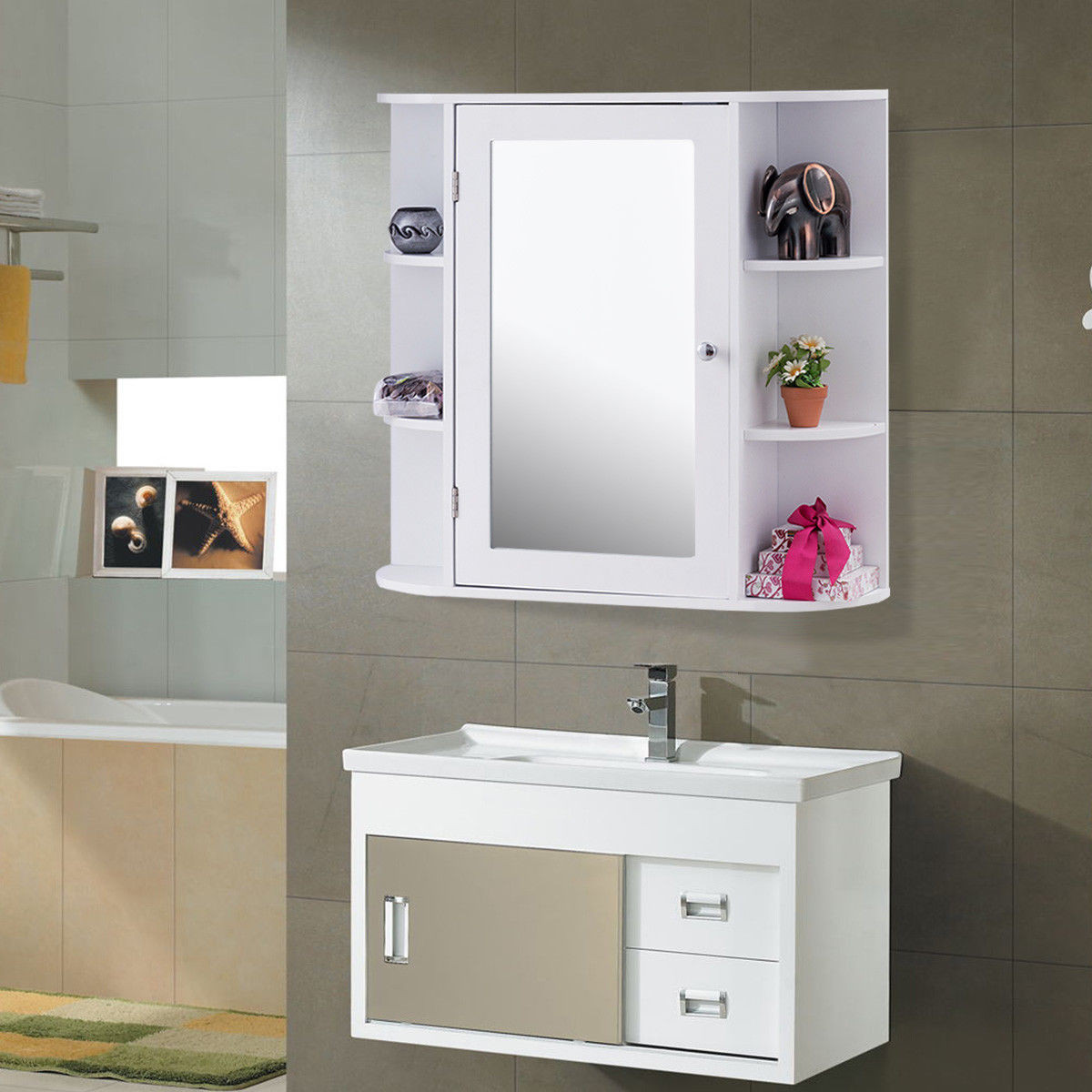 Mirrored Bathroom Cabinet
 Giantex Multipurpose Mount Wall Surface Bathroom Storage