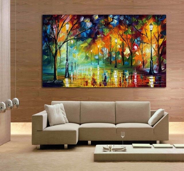 Modern Art For Living Room
 hand drawn city at night 3 knife painting modern