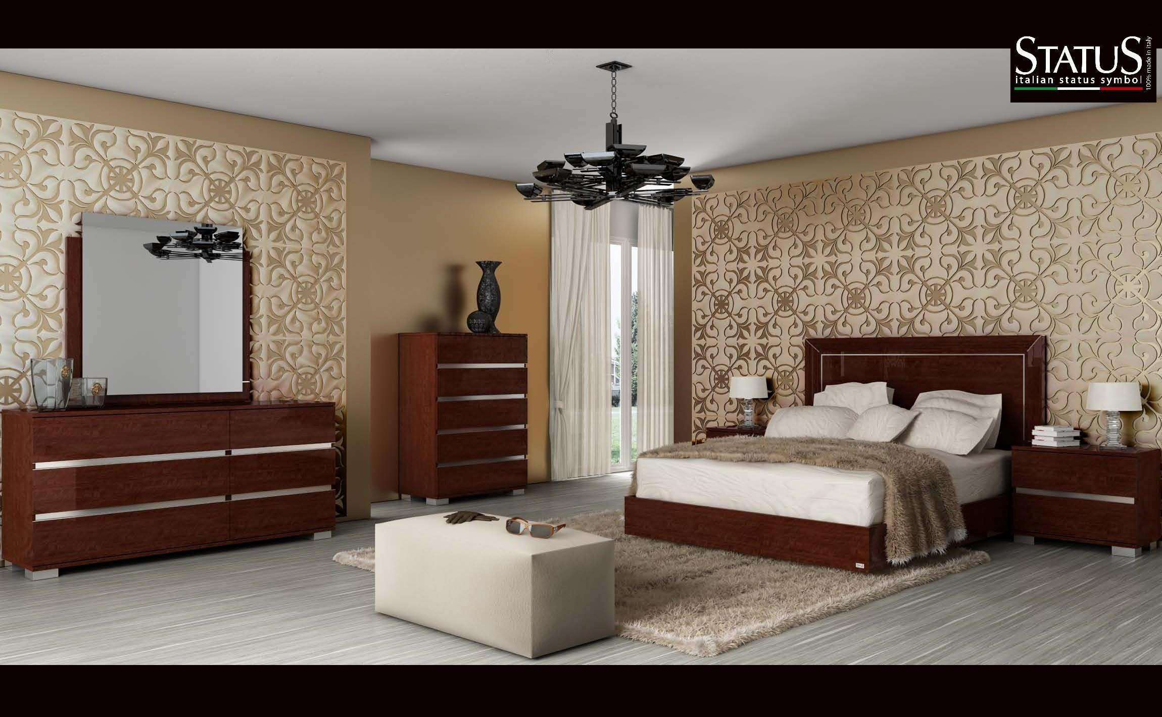 Modern Bedroom Furniture
 LIVE KING SIZE MODERN BEDROOM SET w LED light WALNUT 5