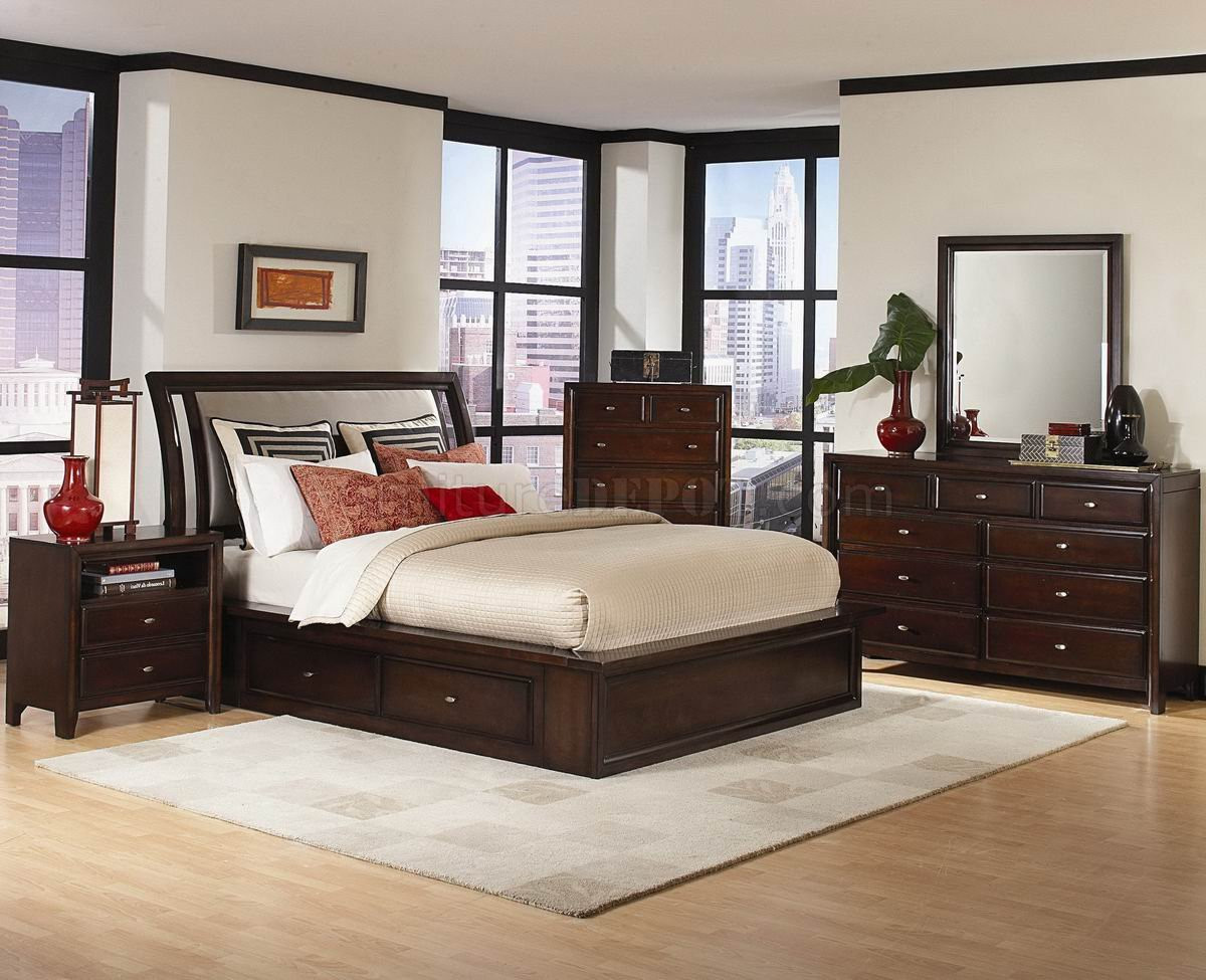 Modern Bedroom Furniture
 Distressed Cherry Finish Modern Bedroom Set w Options