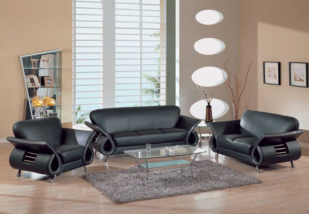 Modern Leather Living Room Set
 Contemporary Dual Colored or Black Leather Sofa Set w