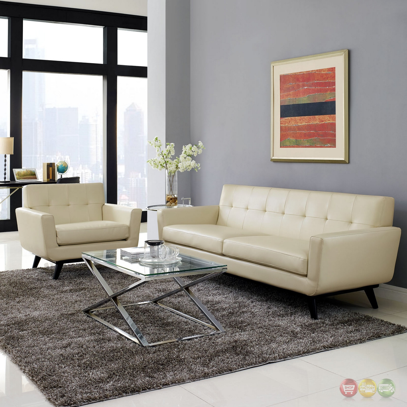 Modern Leather Living Room Set
 Engage Contemporary 2pc Button tufted Leather Living Room