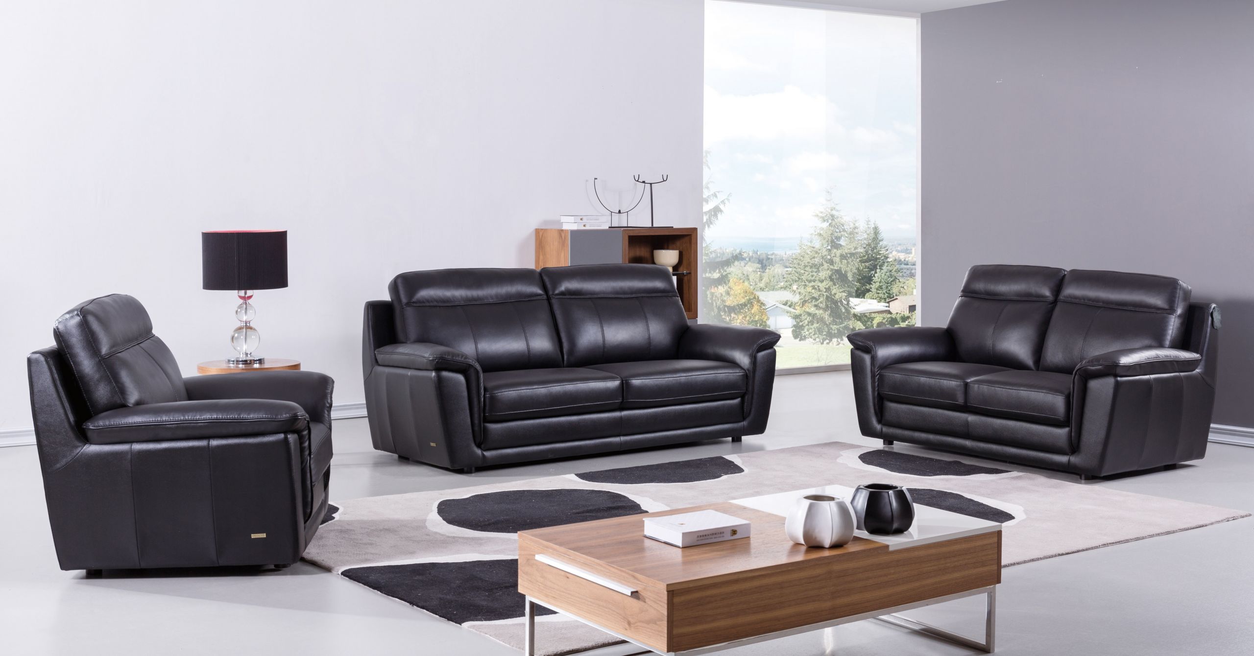 Modern Leather Living Room Set
 Black Contemporary Living Room Set Finest Genuine Italian