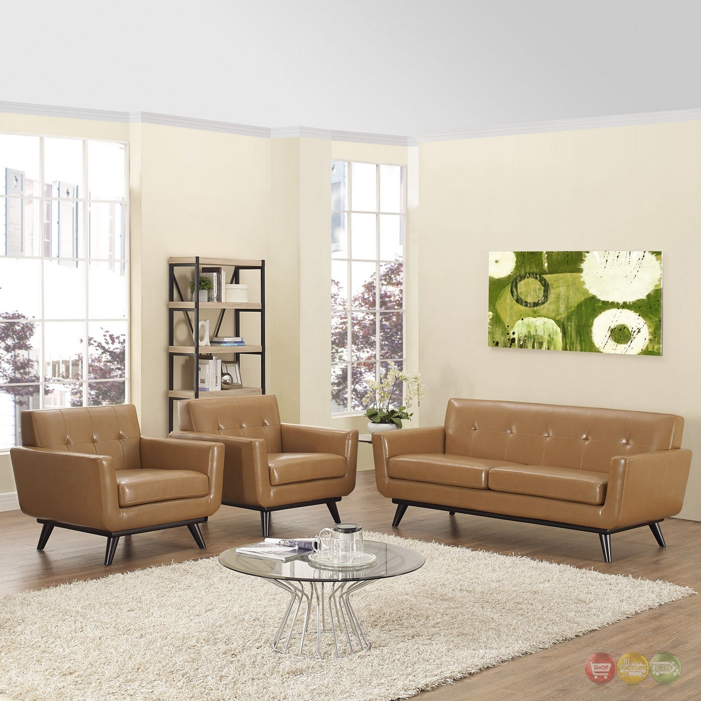 Modern Leather Living Room Set
 Engage Contemporary 3pc Button tufted Leather Living Room