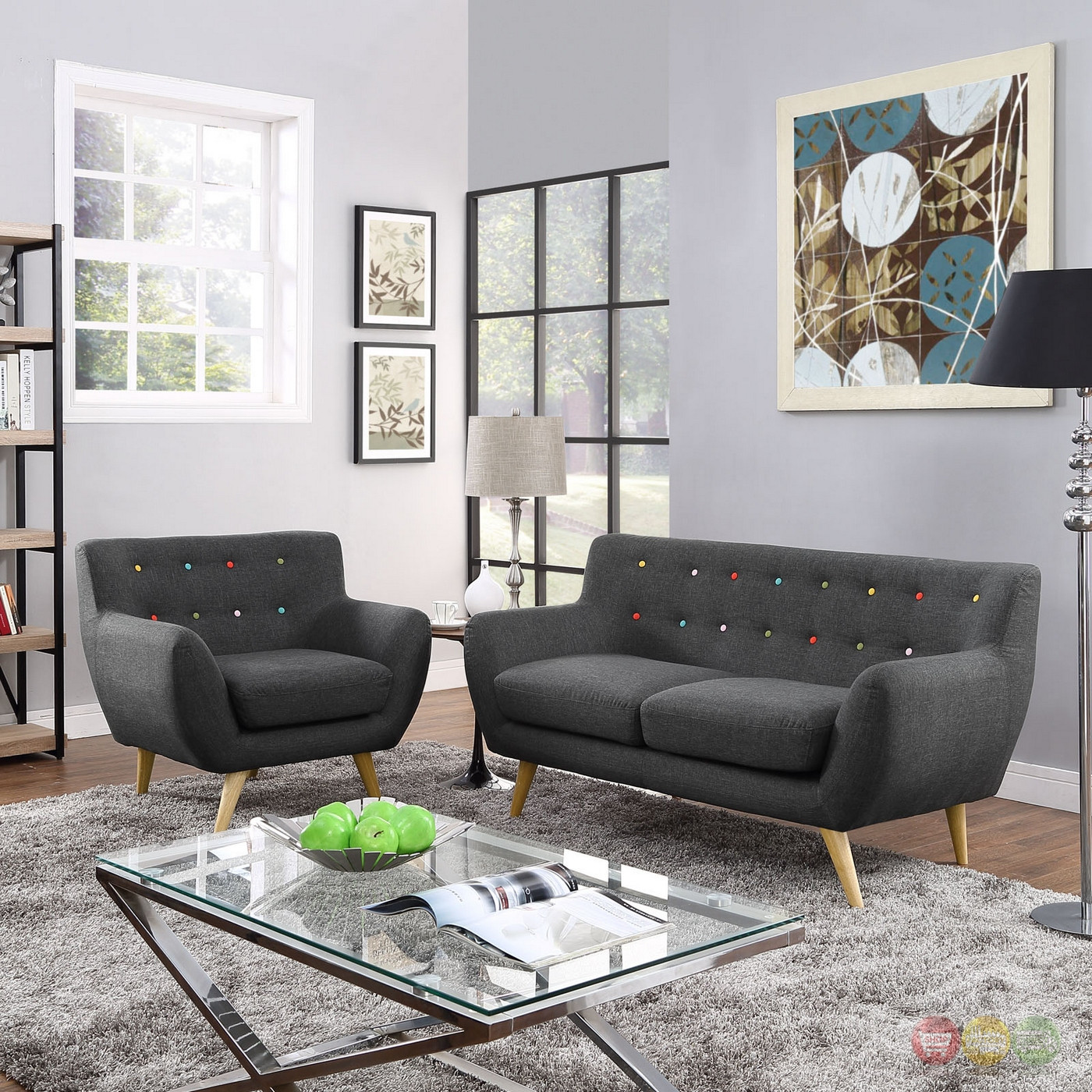 Modern Living Room Set
 Remark Modern 2pc Button tufted Upholstered Living Room