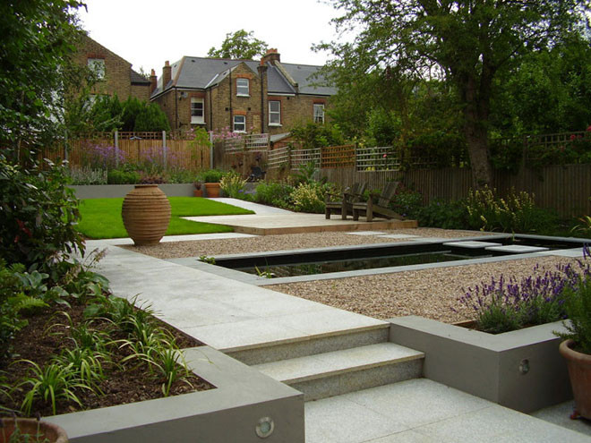 Modern Terrace Landscape
 Contemporary Terraced Garden with Formal Pool